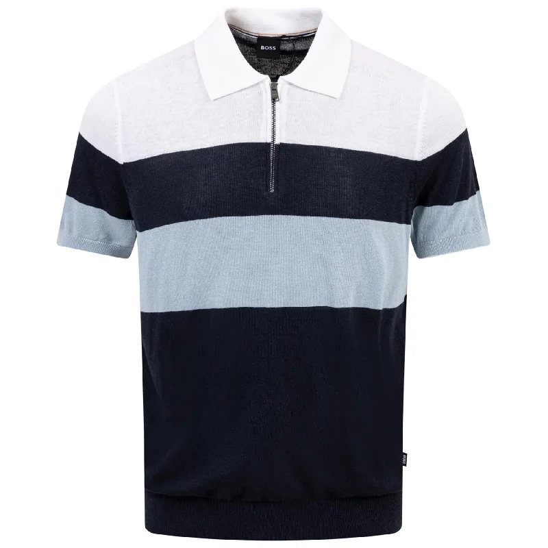 Exclusive Offers Trieste Regular Fit Linen Stripe Polo Dark Blue - SU24