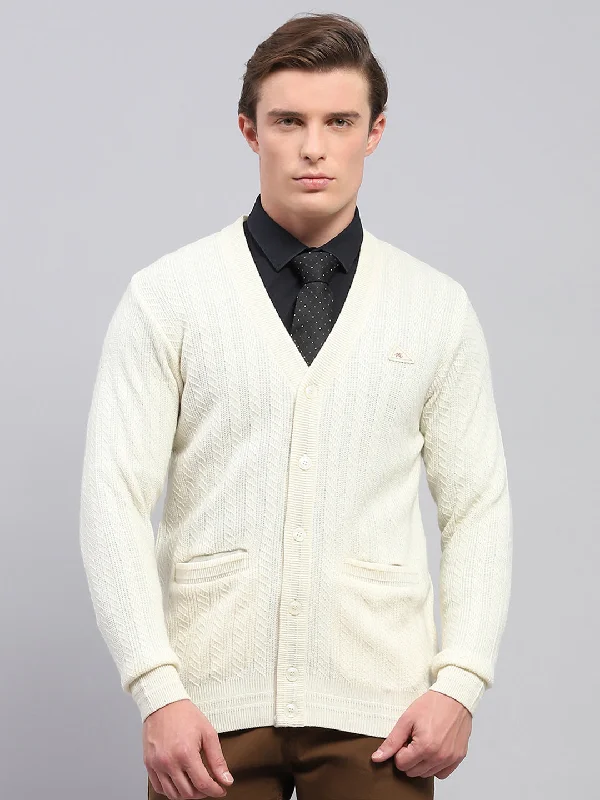 Unbeatable Prices Men White Self Design V Neck Full Sleeve Cardigan