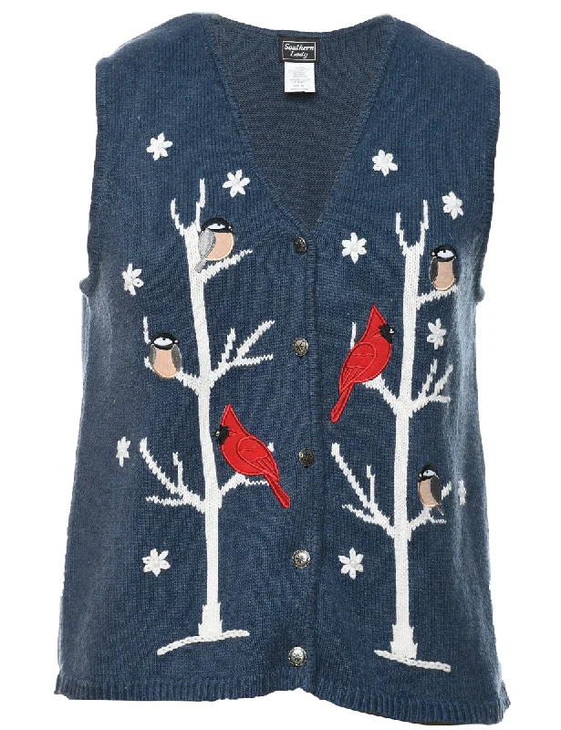 Year-End Clearance Blue Christmas Cardigan - M