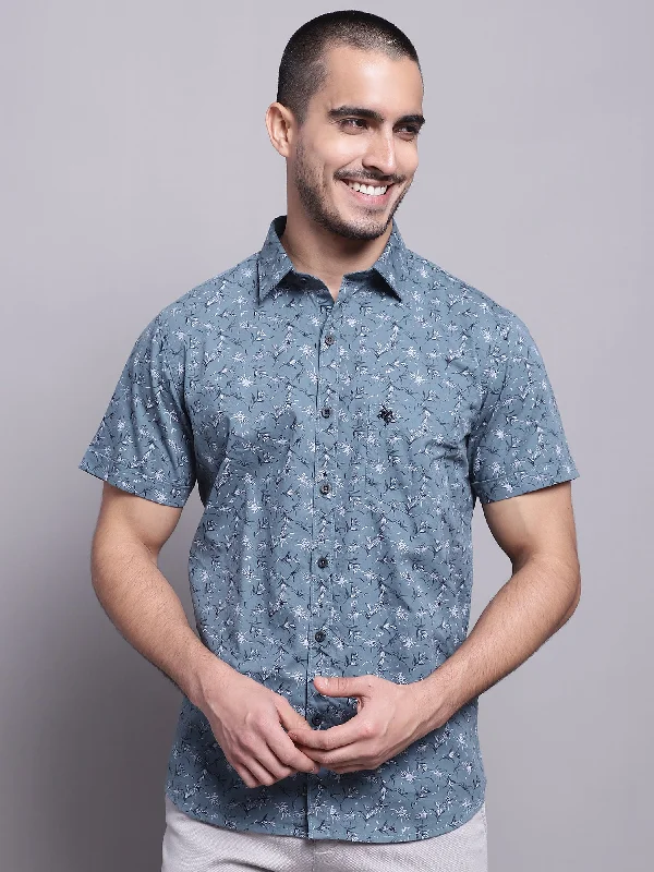 Weekend Bargains to Sizzle Men's Mid Grey Casual Floral Print Half Sleeve Shirt