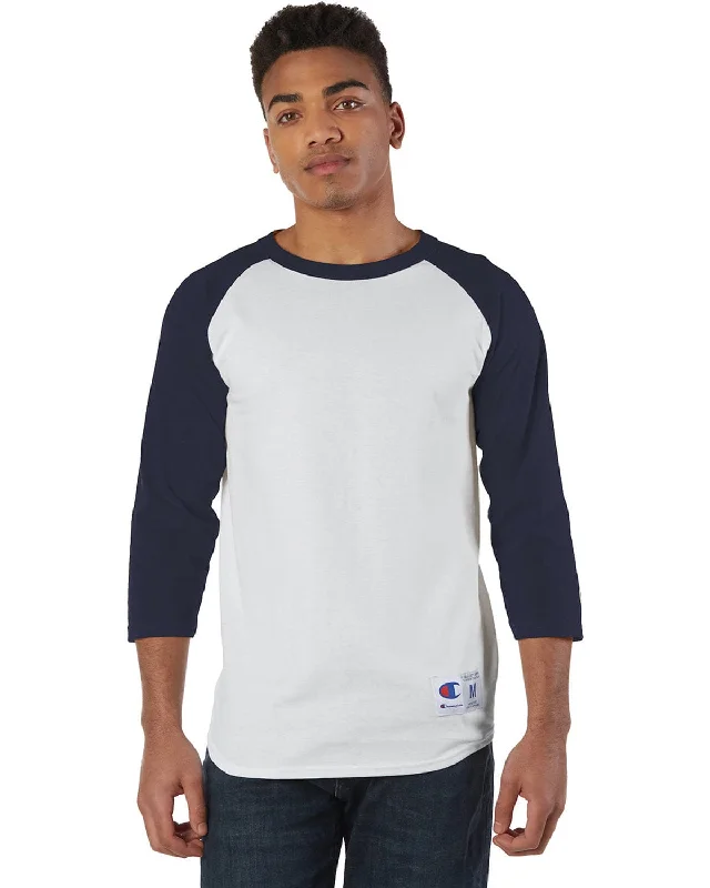 Buy More, Save More Champion Cotton Raglan Baseball Jersey | White/ Navy