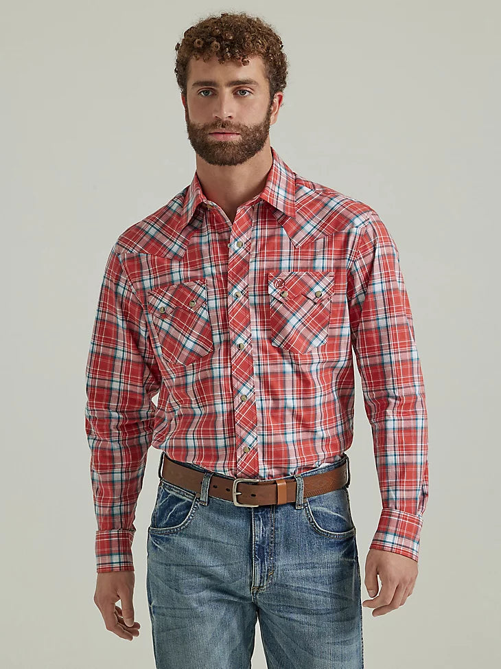 Weekend Bargains to Savor WRANGLER RETRO RED PICNIC LONG SLEEVE SAWTOOTH SNAP SHIRT