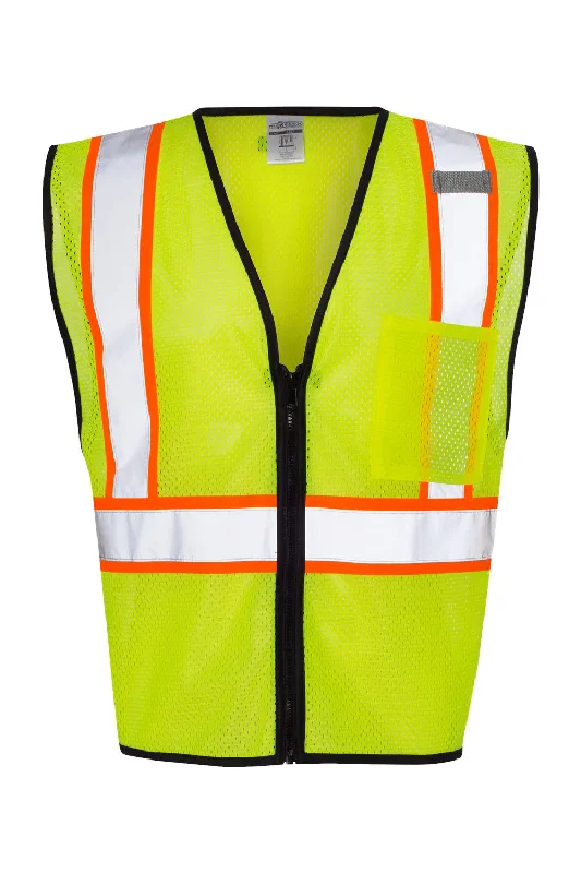 Value Pack Kishigo Mens Economy Contrasting Vest w/ Zippered Front - Lime Green