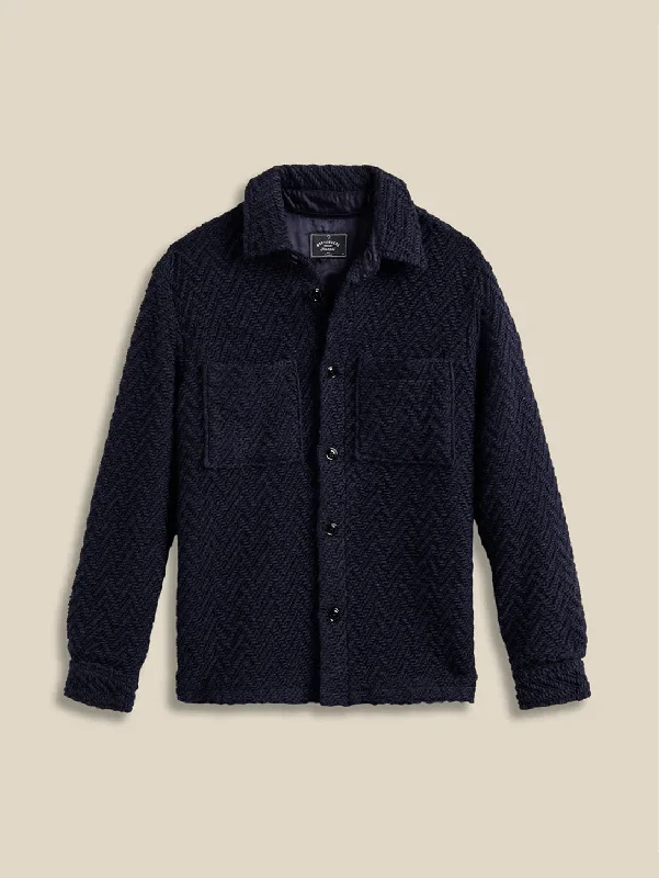 Mega Sale Knitted Herringbone Overshirt - Navy