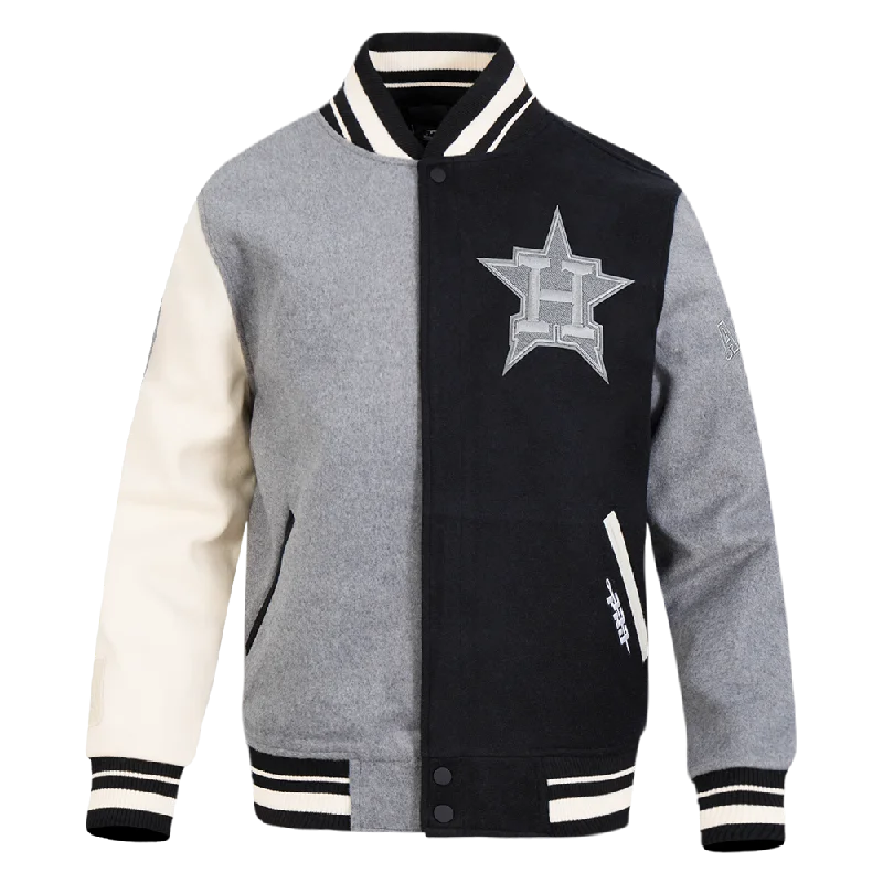 Lowest Price MLB HOUSTON ASTROS REVERSE FRENCH TERRY MEN'S CB WOOL VARSITY JACKET (BLACK/GRAY/EGGSHELL)