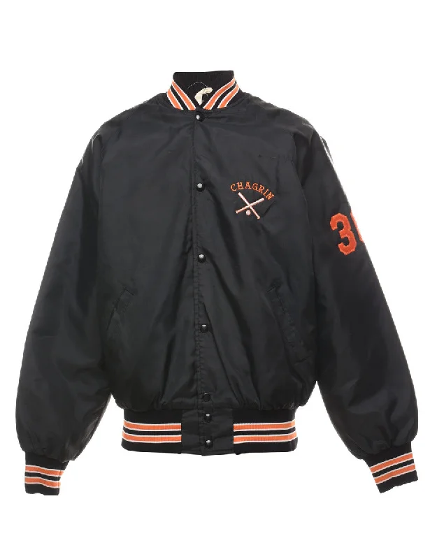 Black & Orange Embroidered Bomber Jacket - L