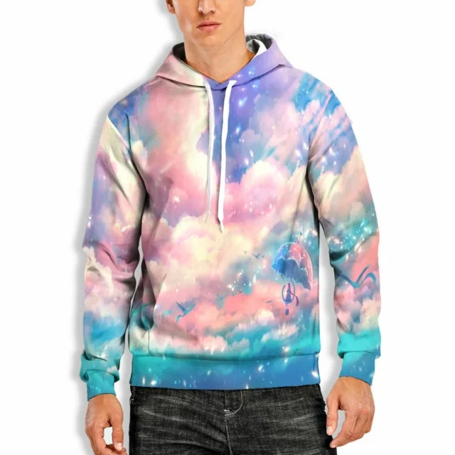 Closeout 3D Printed Hoodie with Pink Sky Print