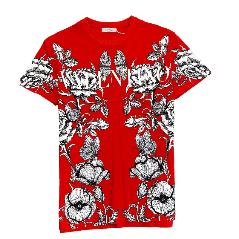 Deep Discounts Men's Floral Print T-Shirt Red Size XS