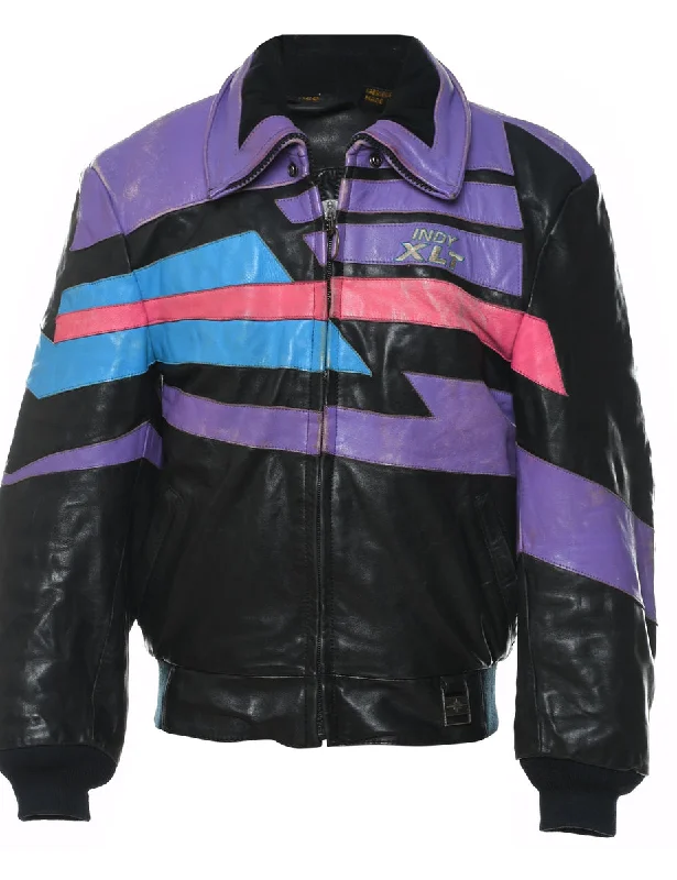 Unmissable Sale Black, Purple & Pink Polaris 1990s Leather Racing Jacket - S