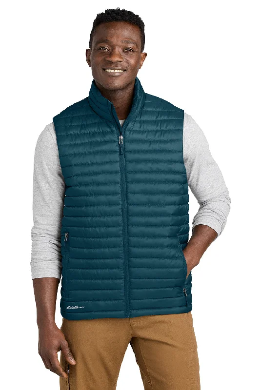 Sneak Peek Sale Eddie Bauer Mens Packable Quilted Water Resistant Full Zip Vest - Adriatic Blue - New