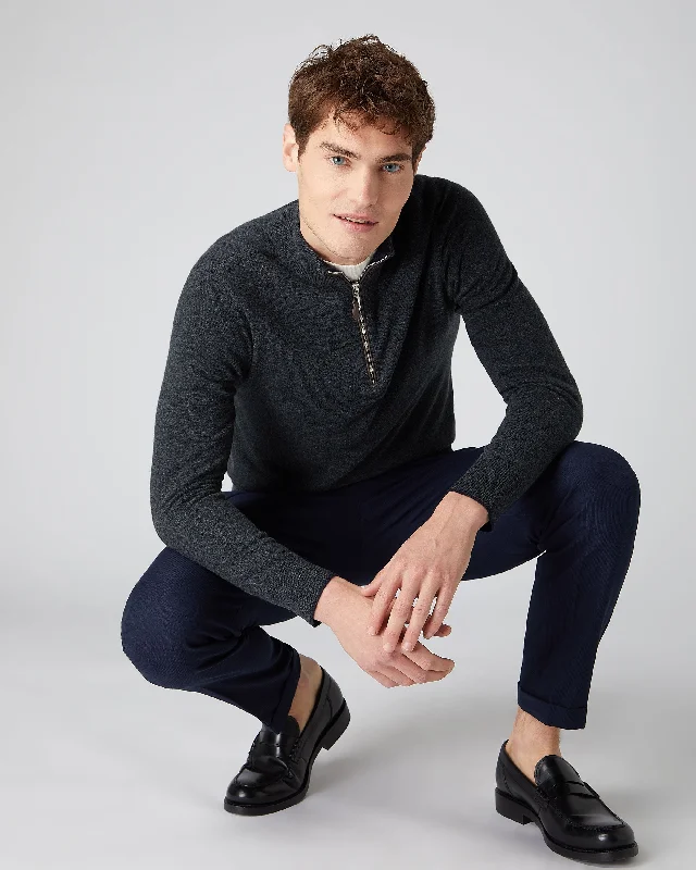 Deal Frenzy Men's Carnaby Half Zip Cashmere Sweater Dark Charcoal Grey