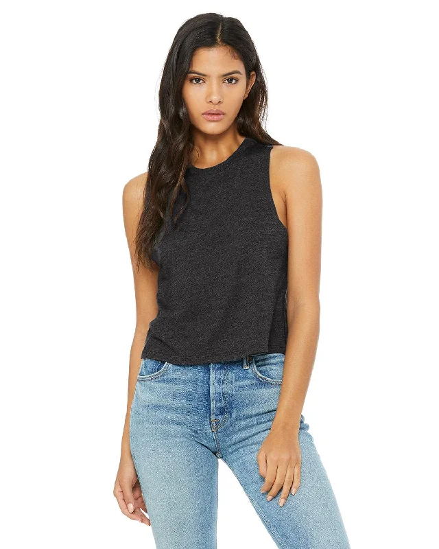 Exclusive Weekend Offers Inside Bella+Canvas Ladies Racerback Cropped Tank | Dark Gry Heather