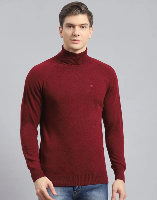 Instant Savings Men Maroon Solid H Neck Full Sleeve Pullover