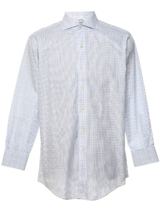 Special Promotion Brooks Brothers White & Blue Checked Shirt - M