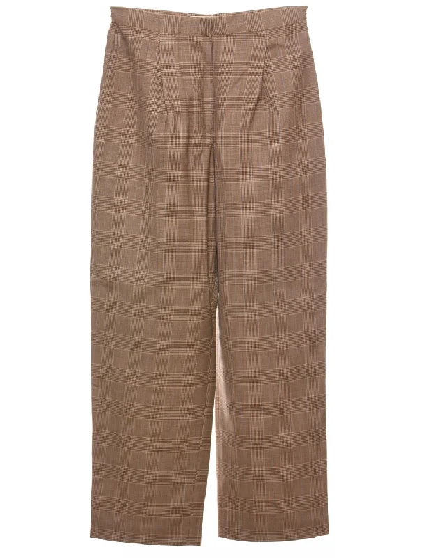 Don't Wait Brown Dogtooth Check Trousers - W28 L28