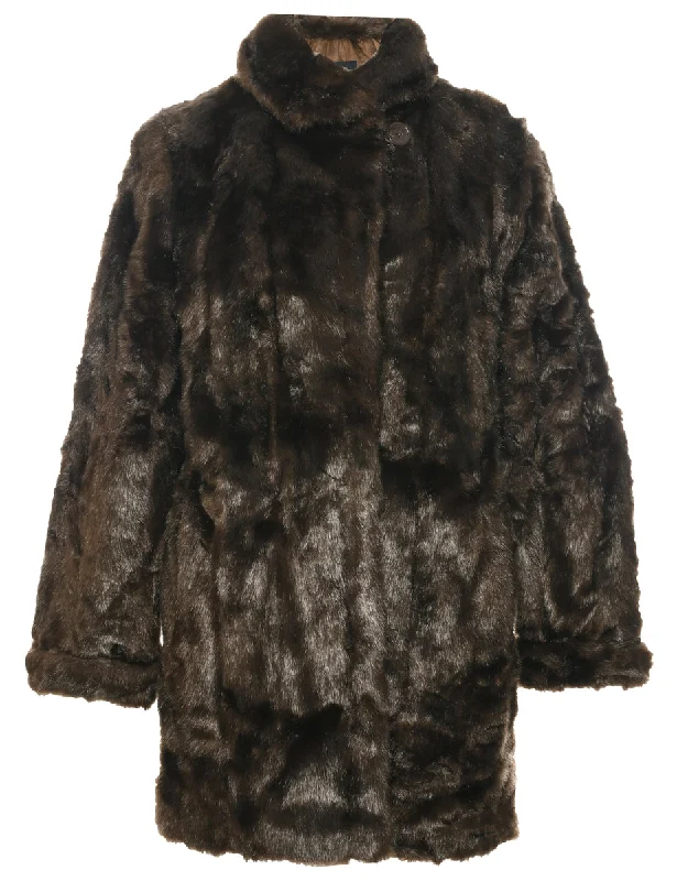 Hurry In Brown Faux Fur Coat - M