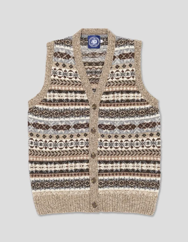 Weekend Bargains Just for You FAIR ISLE V-NECK VEST CARDIGAN - TAN