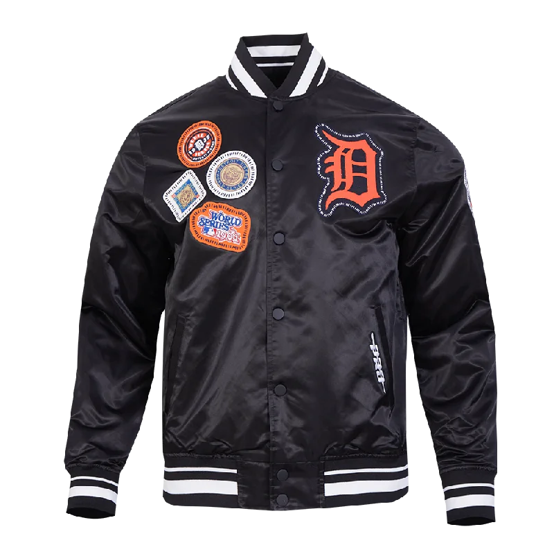 Time-Limited Offer MLB DETROIT TIGERS DIY PICK STITCH MEN'S RIB SATIN JACKET (BLACK)