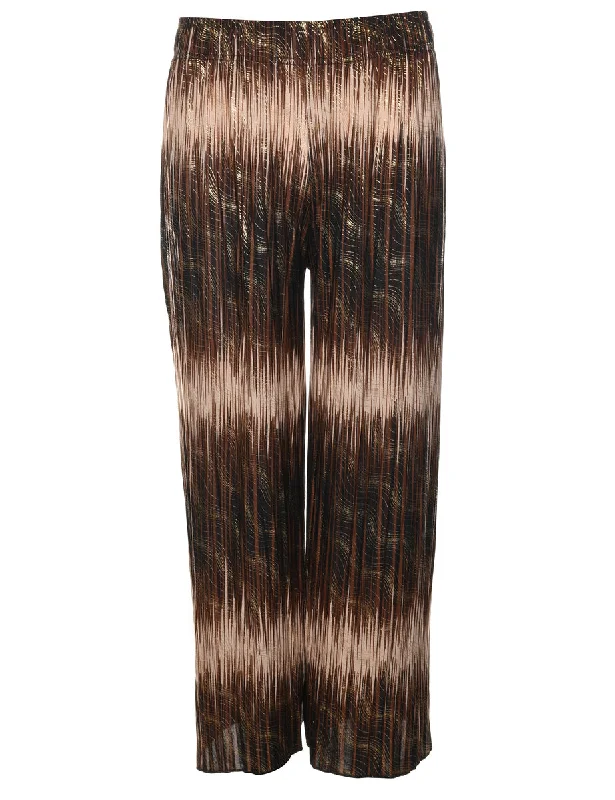 YEAR-End Sale Brown Patterned Abstract Casual Sparkly Trousers - W26 L26