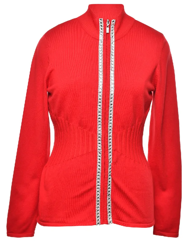 Beaded Red Cardigan - M