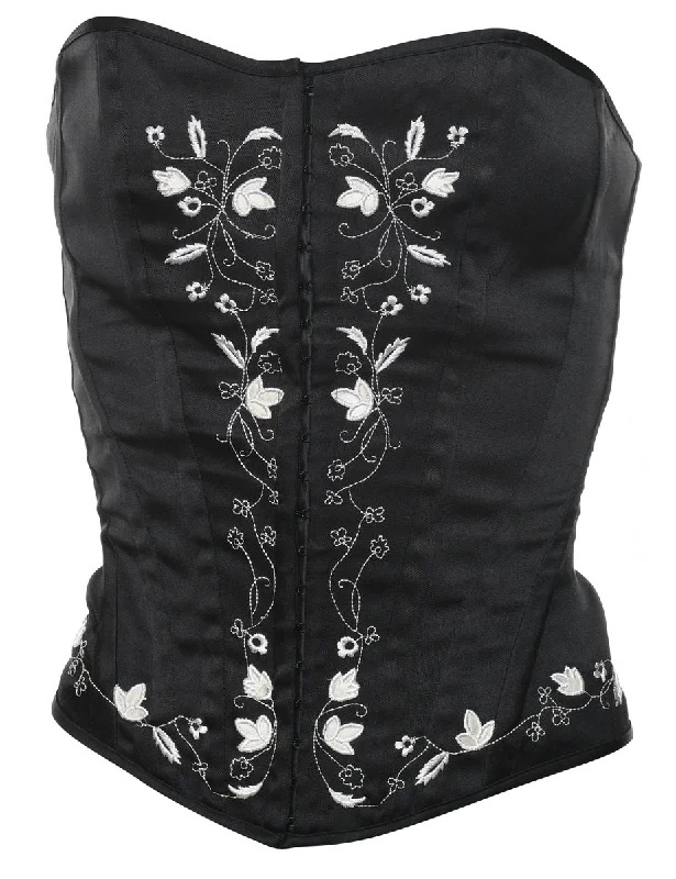 Black & White Floral Design Embroidered Corset - S