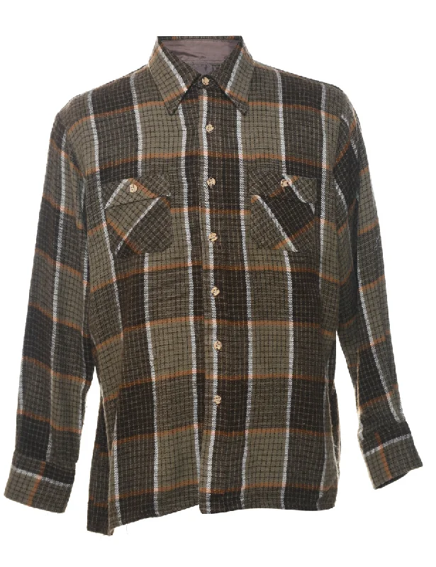 Limited Offer Brown, Green & Orange Flannel Checked Shirt - L