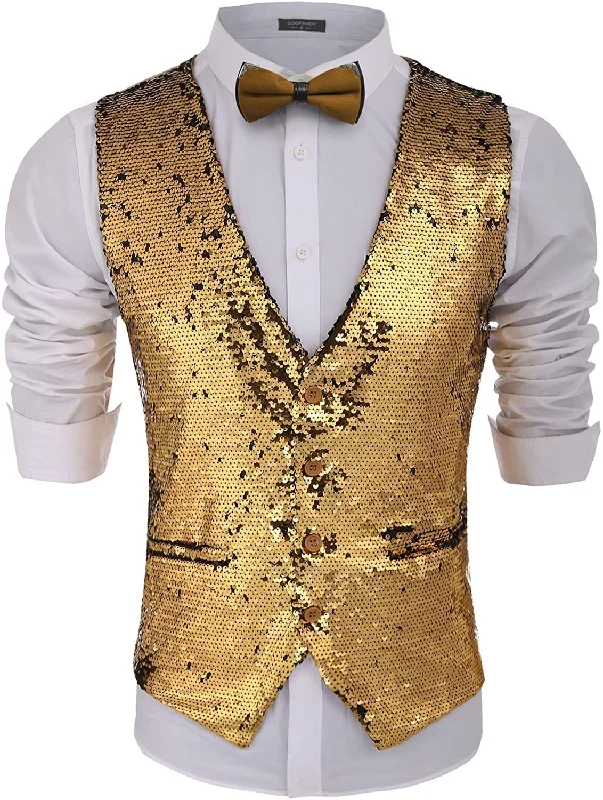 Discount Mania Slim Fit Sequins Vest (US Only)