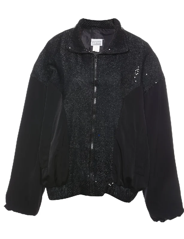 Friends and Family Sale Black Sequined Zip-Front Evening Jacket - L