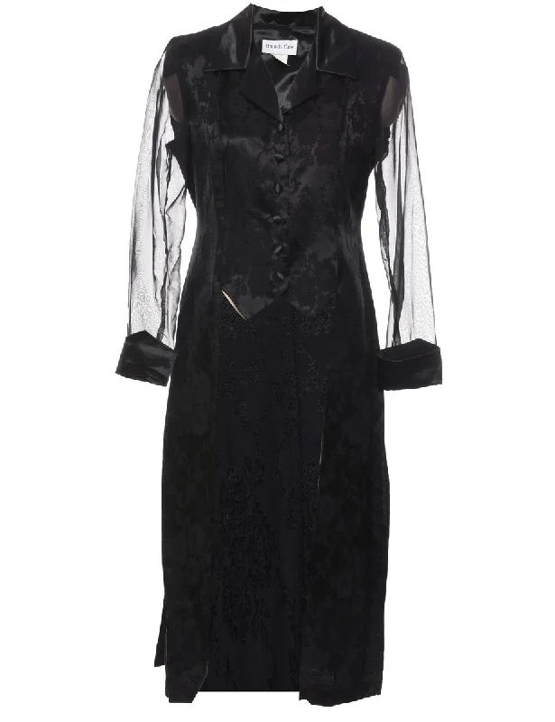 Factory Direct Sale Black Sheer-Sleeved Evening Dress  - M