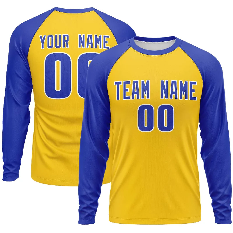 Custom Gold Royal Crew Neck Raglan Long Sleeve Performance T-Shirt