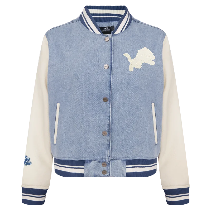 Extra Savings NFL DETROIT LIONS VARSITY BLUES WOMEN'S DENIM VARSITY JACKET (DENIM/LINEN)