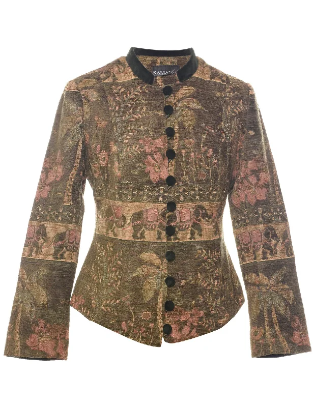 TIME-Limited Offer Button Front Tapestry Jacket - XS