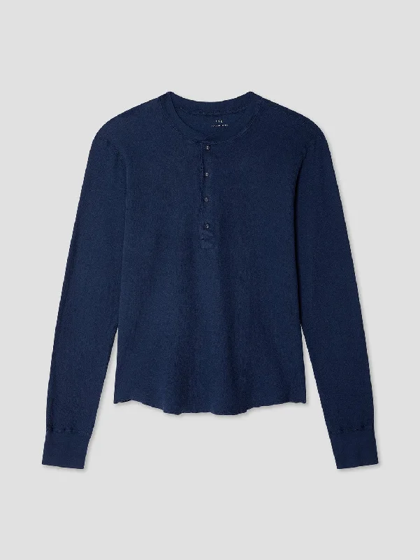 Online Only Pointelle Henley Top - Deep Indigo