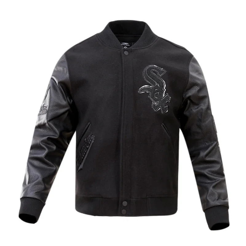 Great Deals MLB CHICAGO WHITE SOX TRIPLE BLACK MEN'S VARSITY JACKET (BLACK)