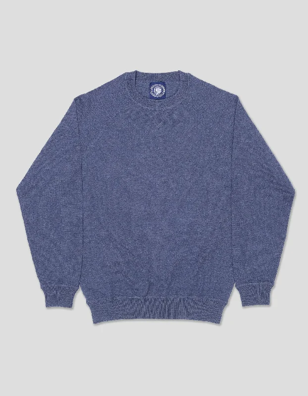 Weekend Price Cuts Galore MERINO WOOL/COTTON CREW NECK SWEATSHIRT - BLUE