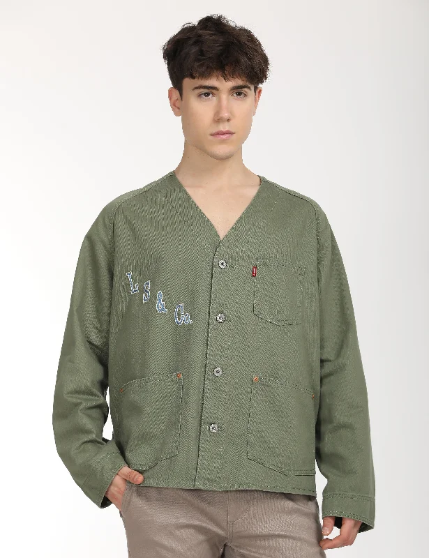 Weekend Offers That Impress Men's Typographic Print Olive Jacket