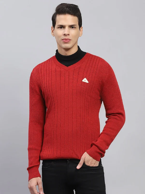 Special Buy Men Maroon Solid V Neck Full Sleeve Pullover