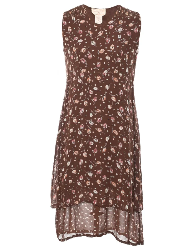 Price Cut Brown Floral Print Dress - M