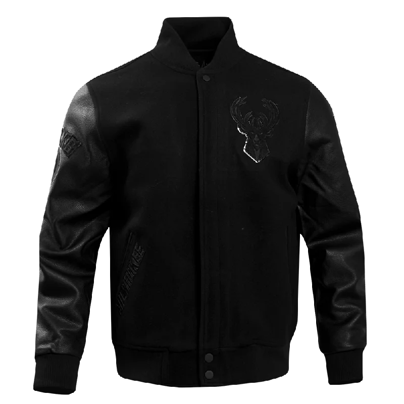 Weekend Deals That Dazzle NBA MILWAUKEE BUCKS TRIPLE BLACK PRO MEN'S VARSITY JACKET (TRIPLE BLACK)