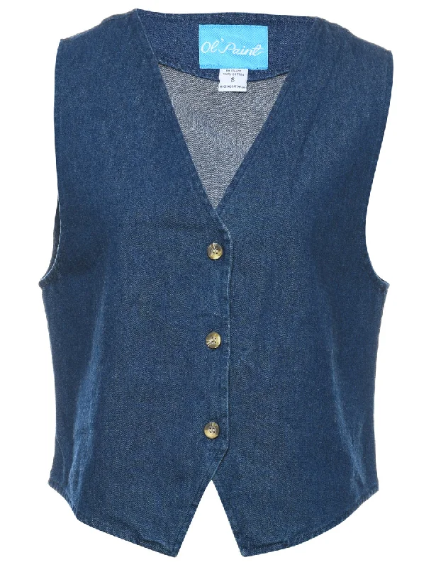 Can't Miss Button Front Denim Jacket Vest - S