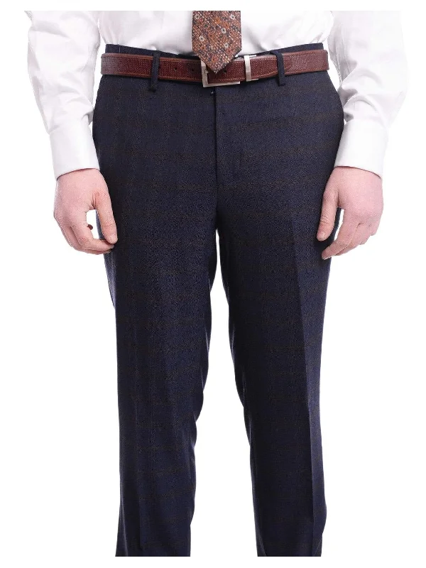Online Only Mens Arthur Black Slim Fit Blue Plaid Flat Front Wool Dress Pants