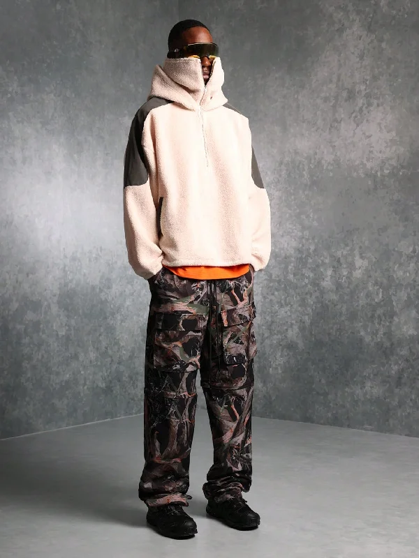 Don't Wait Regular Fit Borg Mask Hoodie With Nylon Details