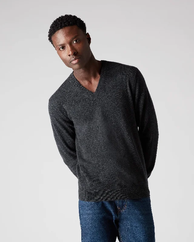 Daily Deals Men's Burlington V Neck Cashmere Sweater Dark Charcoal Grey