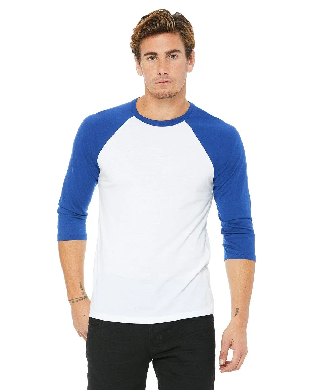 Bella+Canvas Unisex Triblend 3/4-Sleeve Baseball T-Shirt | White/ Tr Royal