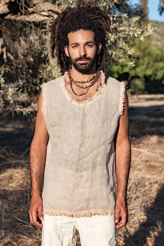 Time-Limited Offer Frayed Sleeveless Linen Shirt ⋙