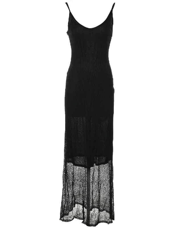 Limited Availability Black Strappy 1990s Lace Evening Dress - S