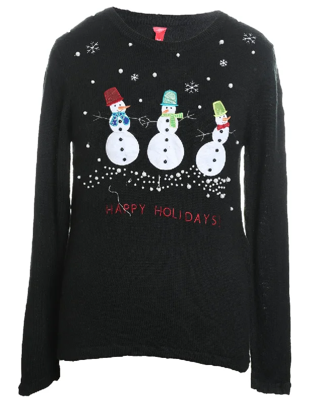 Crazy Deals Black Snowman Christmas Jumper - S