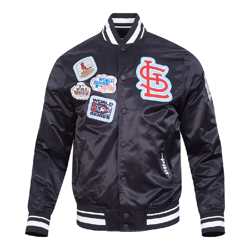 Weekend Deals You Can't Resist MLB ST. LOUIS CARDINALS DIY PICK STITCH MEN'S RIB SATIN JACKET (BLACK)