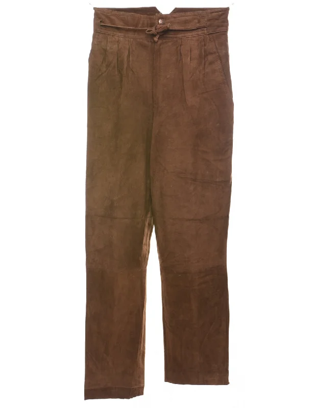 Price Rollback Brown High Waist Suede Trousers - W26 L27