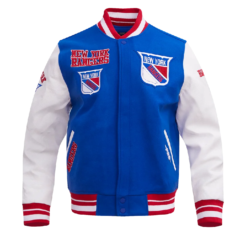 Unbeatable Deal NHL NEW YORK RANGERS RETRO CLASSIC MEN'S RIB WOOL VARSITY JAC (ROYAL BLUE/RED)